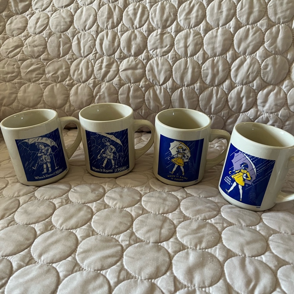 Morton When It Rains It Pours mugs. New never used